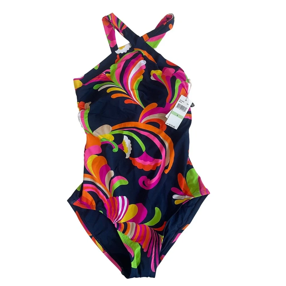Trina Turk Poolside Hi Neck One Piece Swimsuit Women's Size 8